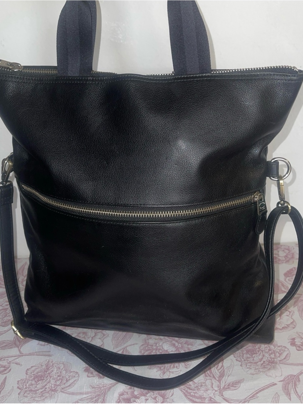 COACH LEATHER CHARLES FOLDOVER TOTE BAG UNISEX  BLACK - Picture 8 of 16